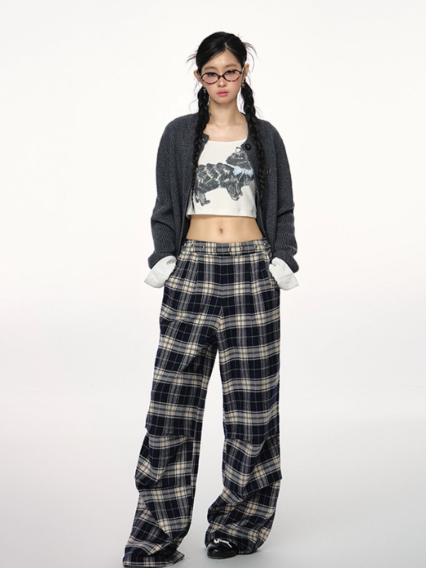 PCH - Tri-Color Layered Knit Cardigan with Contrast Panels (Dark Gray)