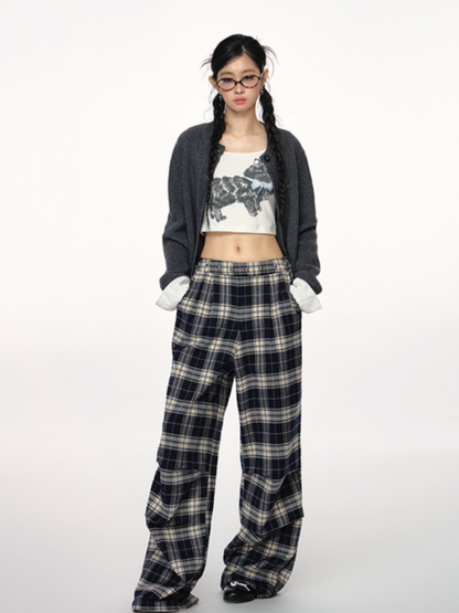 PCH - Tri-Color Layered Knit Cardigan with Contrast Panels (Dark Gray)