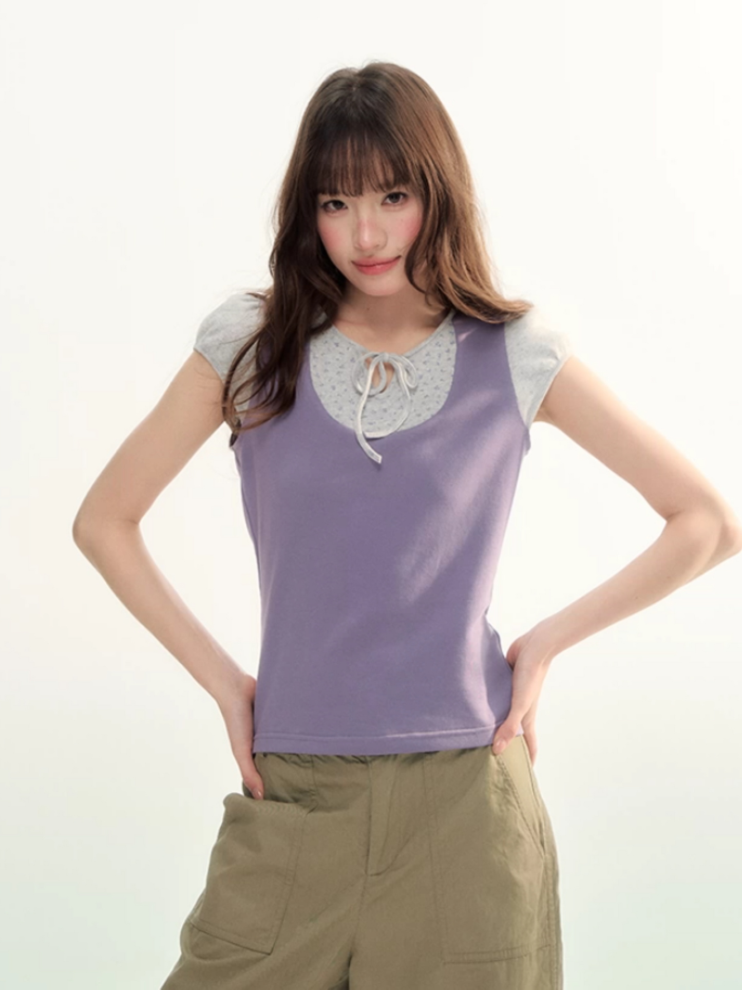 Contrast Trim Puff Sleeve Knit Top LL2026071