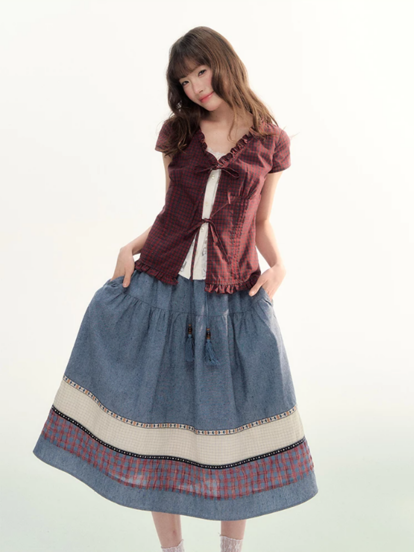 Boho Patchwork Tassel Maxi Skirt WW2026087