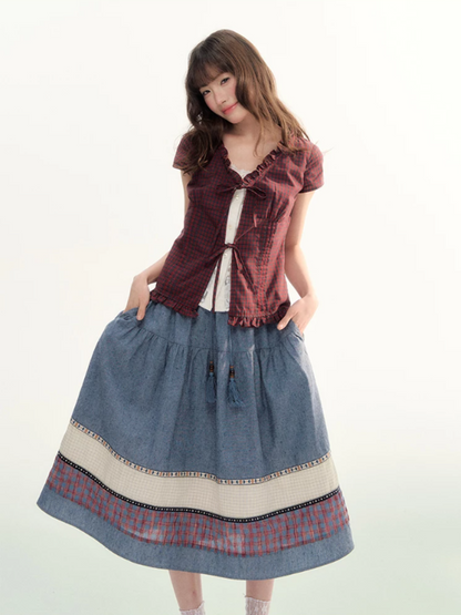 Boho Patchwork Tassel Maxi Skirt WW2026087