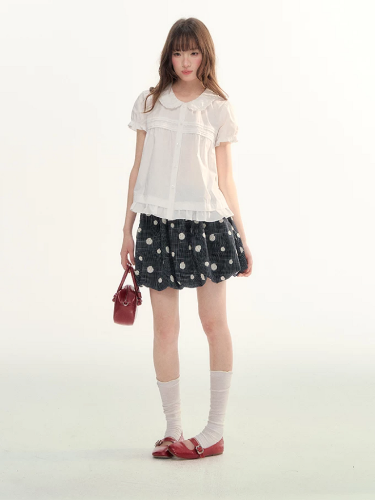 Soft Curl Peter Pan Puff Sleeve Blouse WW2026110