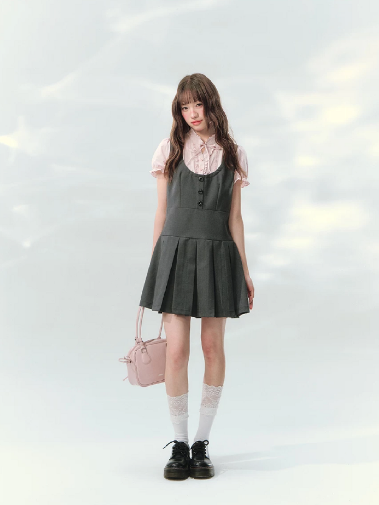 “Sweet Grey Diary” Layered Academy Pleated Dress LL2026142