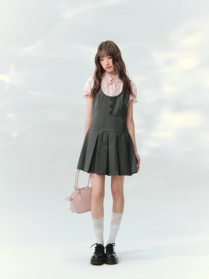 “Sweet Grey Diary” Layered Academy Pleated Dress LL2026142