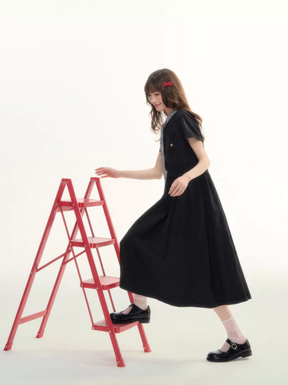 "Summer Ribbon Letter" Tie-Neck Preppy Dress LL2026016