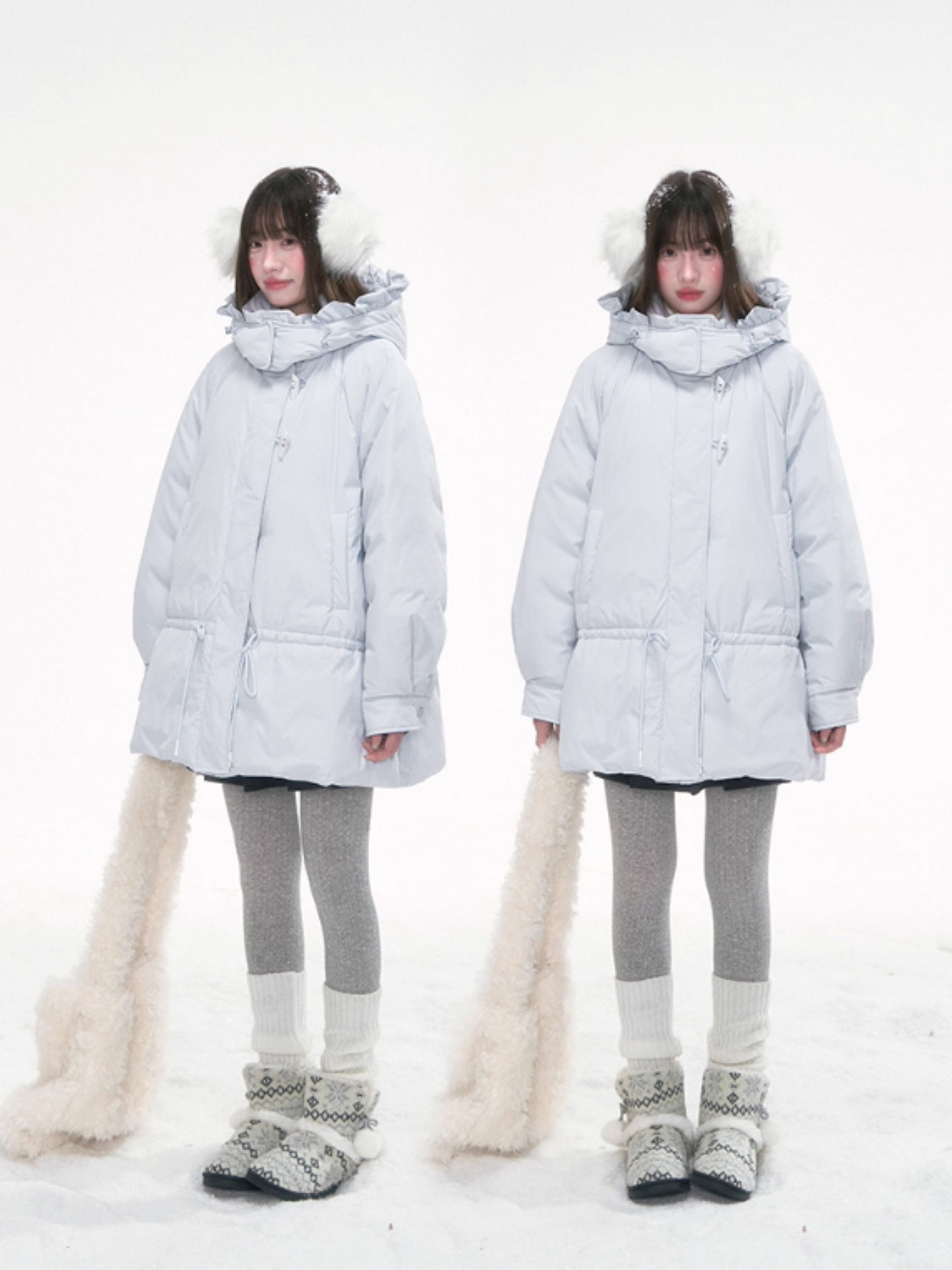 “Misty Blue Whispers” Drawstring Down Puffer Coat LL2025293