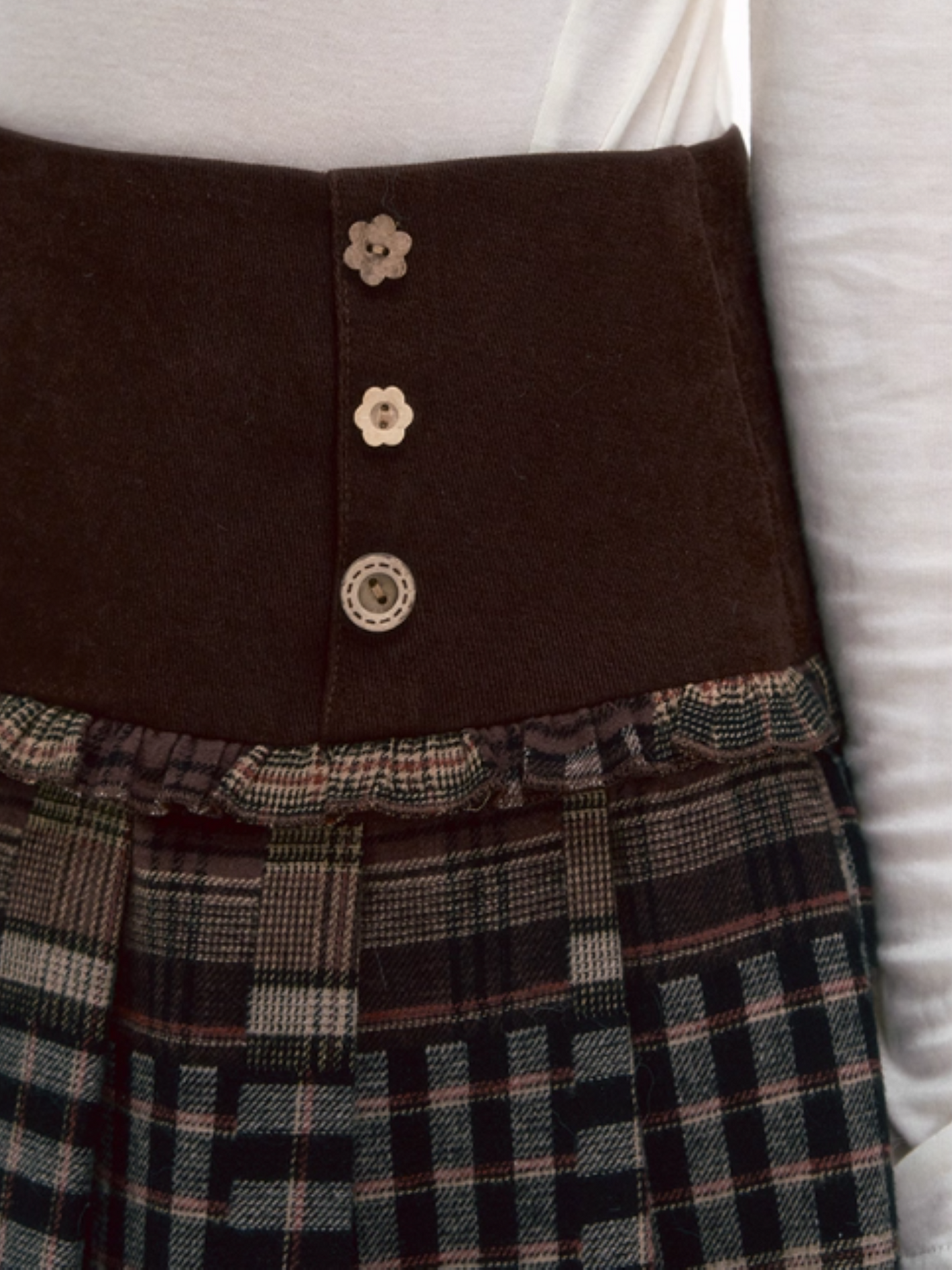 '榛果棋盘格' Brown Plaid Patchwork Skirt