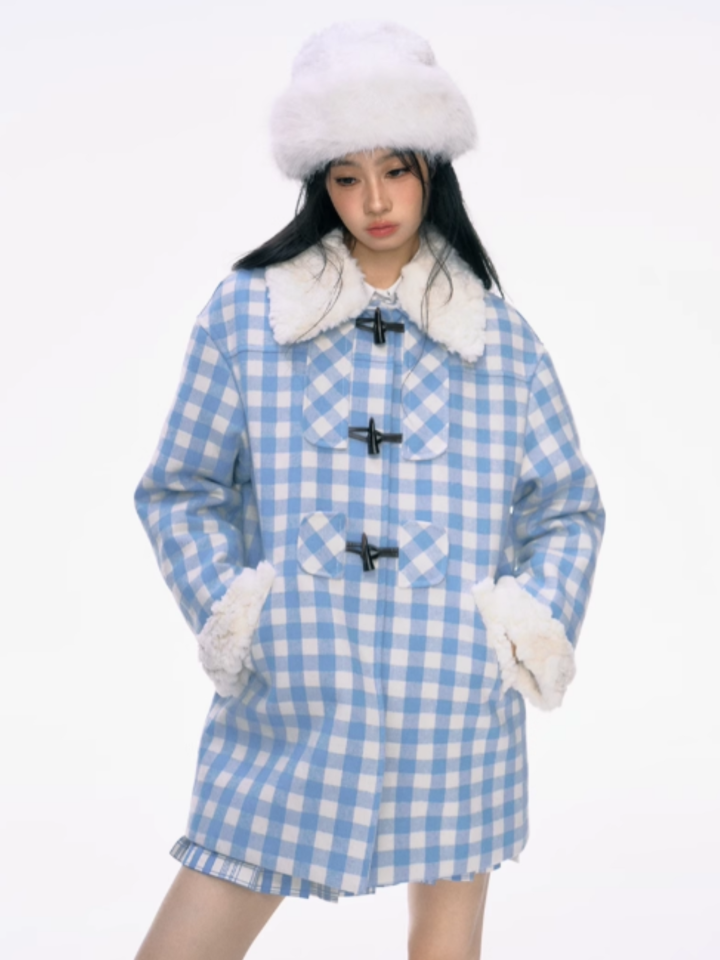 PCH - Blue Padded Mid-Length Wool-Blend Coat