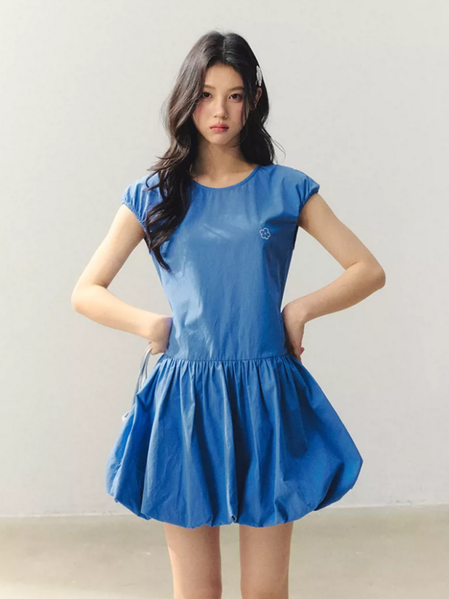 Ocean Bloom Royal Blue Bubble Hem Dress LL2026019