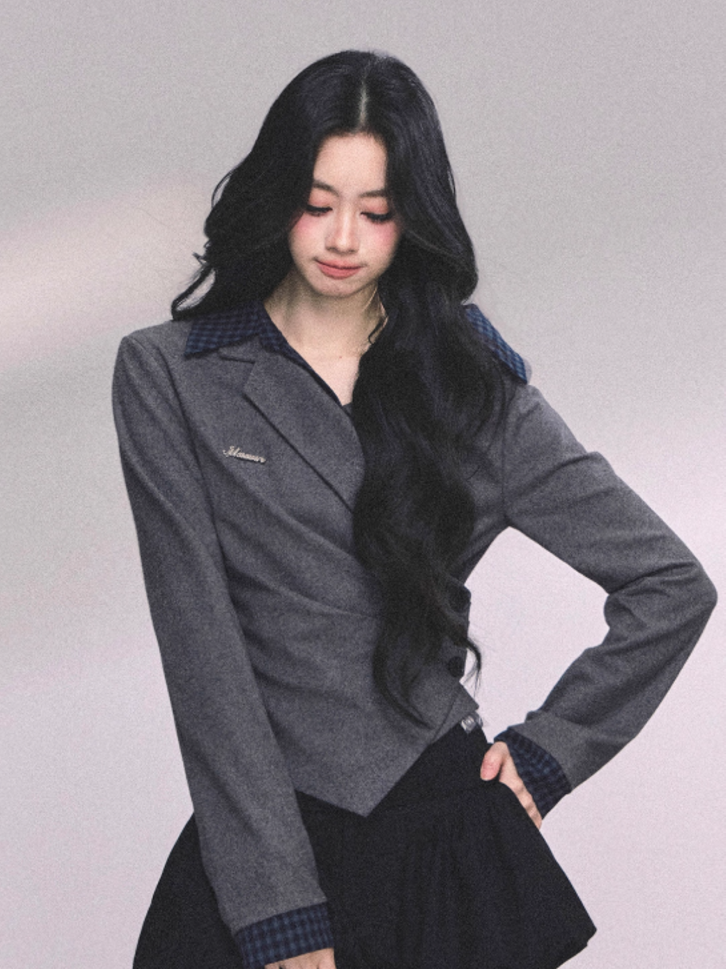 "澳区学妹" American Plaid Layered Long Sleeve Top