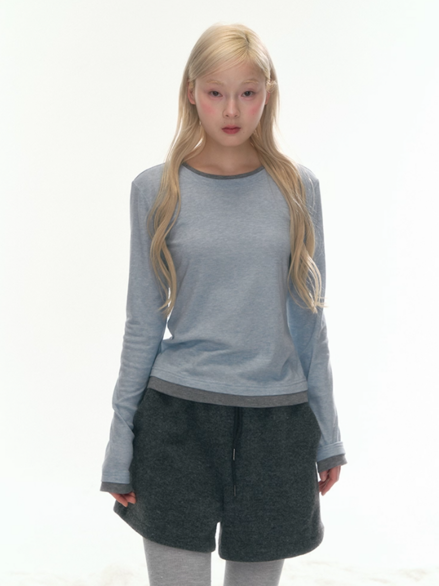 "Cream Cloud" Blue – Gray Colorblock Wool Knit Top LL2025471