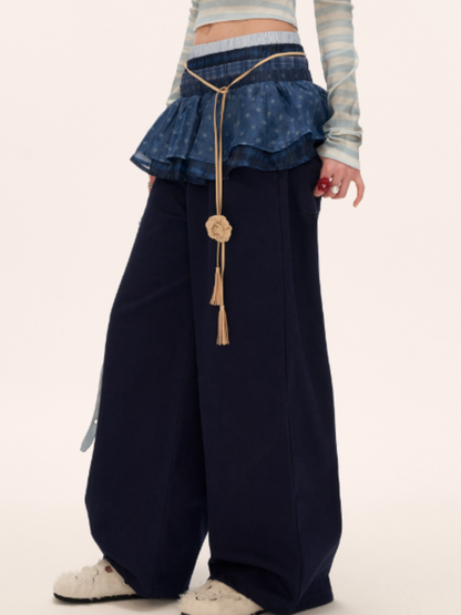 MAMC - Blue Layered Waist Wide-Leg Pants