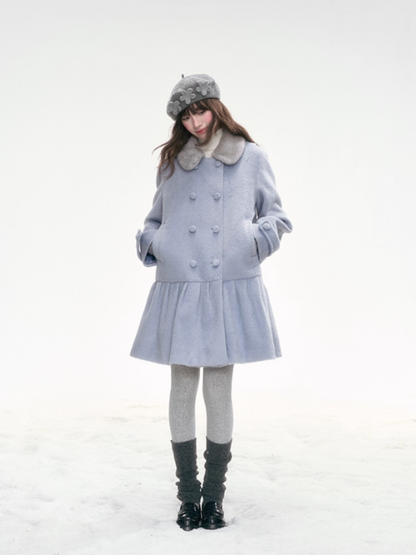 "Snowlit Starry Night" Blue Wool Coat SJ2025332