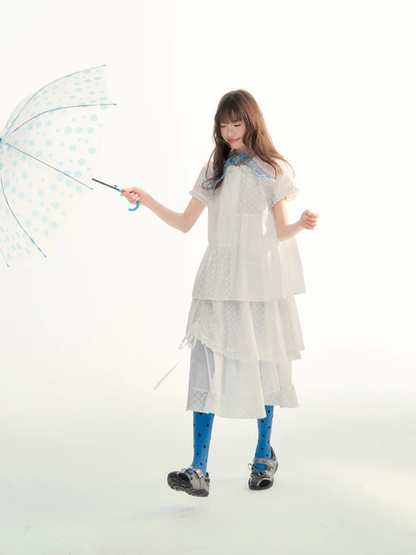 White Embroidered Peter Pan Collar Skirt Set LL2026088