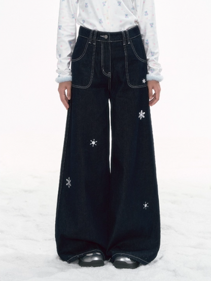 “Milk & Snowflake” Retro Wide-Leg Jeans PP2025288