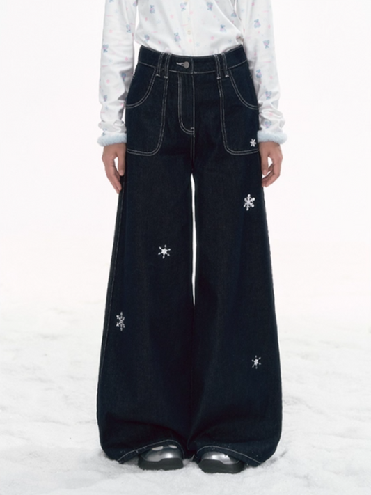 “Milk & Snowflake” Retro Wide-Leg Jeans PP2025288
