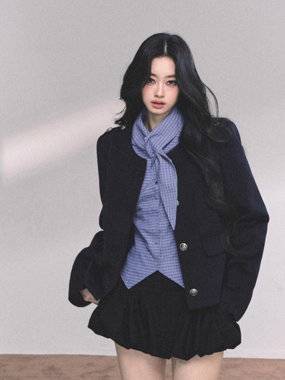少也眼 French Casual Loose-Fit Blazer – Dark Navy