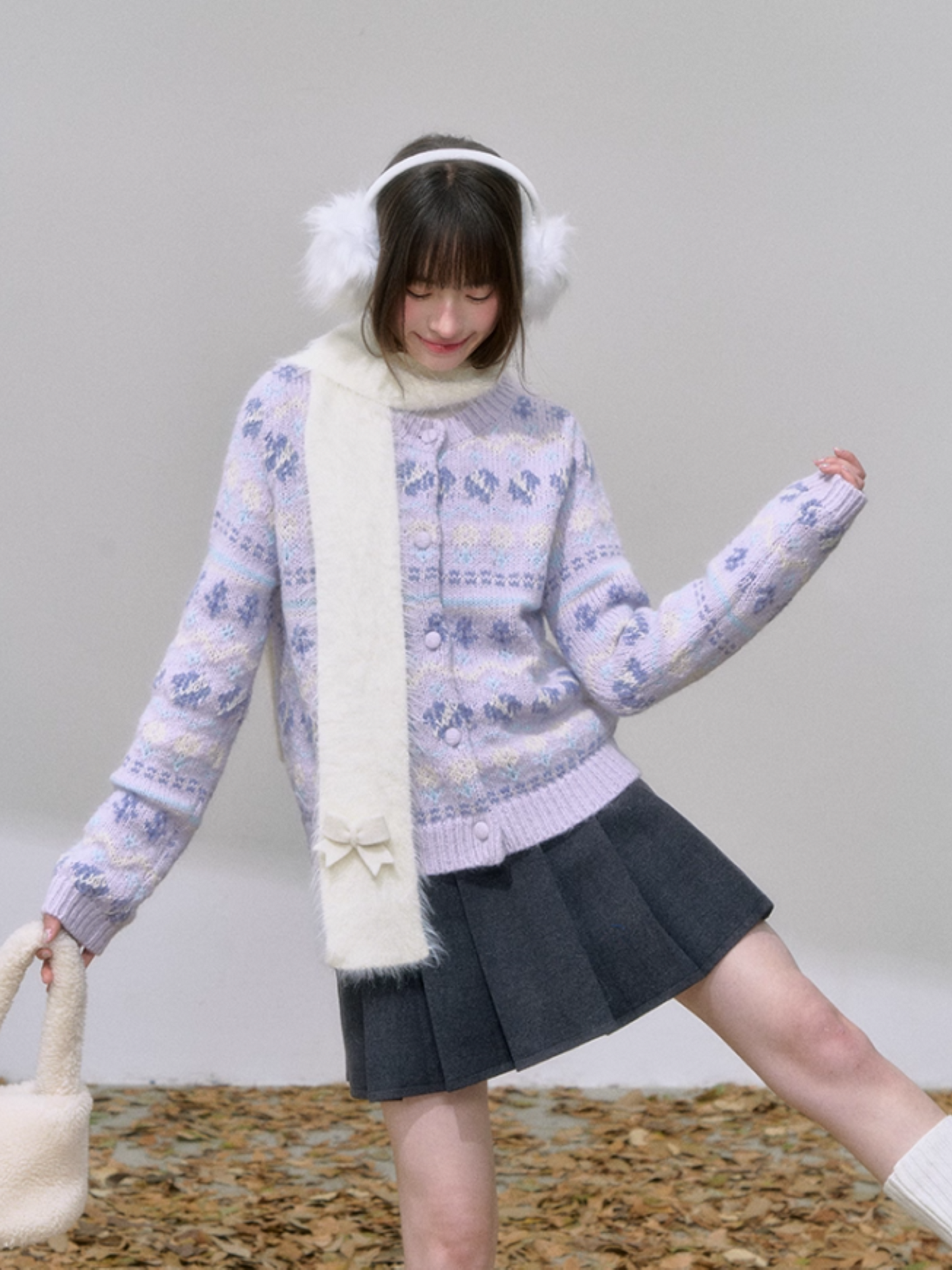"紫韵浮纹" Purple Fair Isle Knit Cardigan