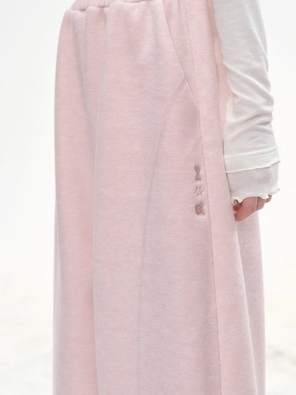"Winter Bloom" Embroidered Knit Lounge Pants – White & Pink LL2025334
