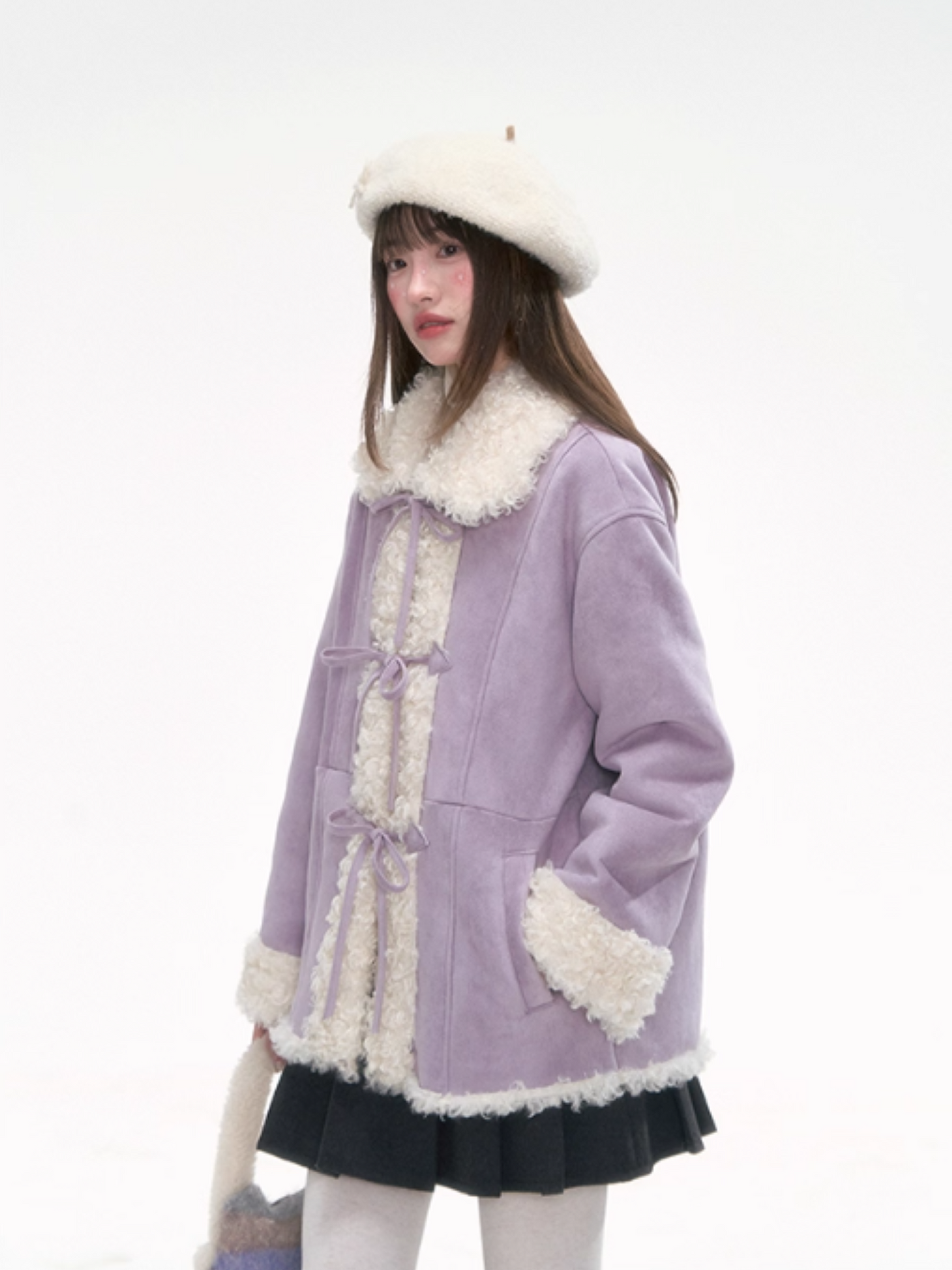 “Winter Love Island” Faux Suede Shearling Short Coat LL2025277