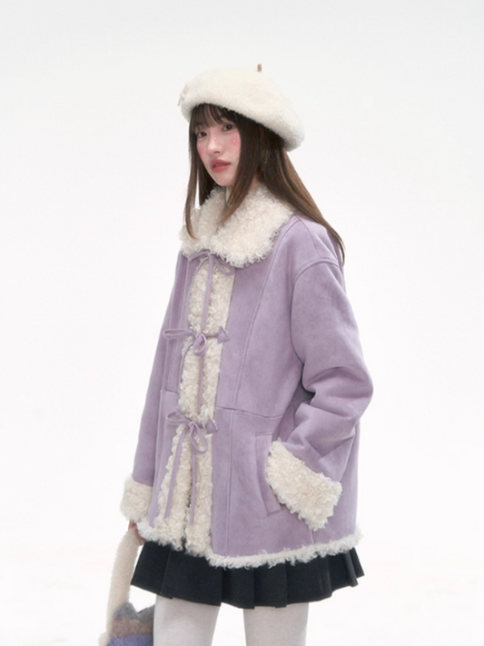 [CAN] Taro Purple Faux Suede Jacket with Cream Sherpa Trim