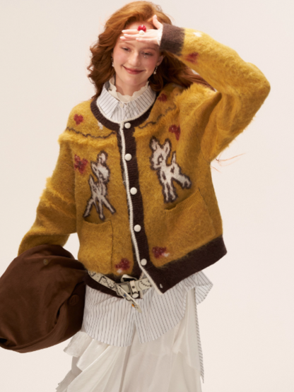 MAMC - Cute Bow Deer Knit Cardigan (Yellow)