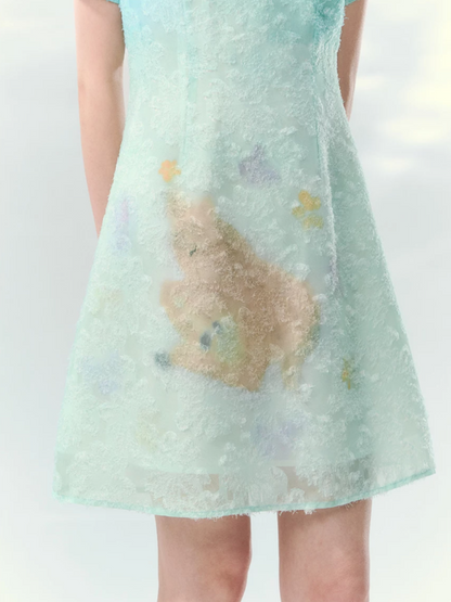 “Velvet Deer Whisper” Teal Deer Print Cheongsam Dress LL2026174