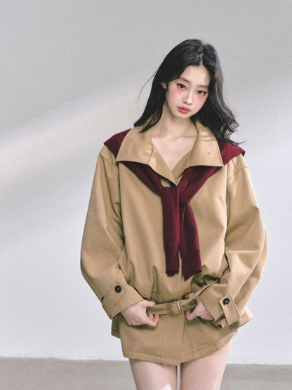 少也眼 Sydney Holiday French Hepburn Style Trench Coat (Khaki)