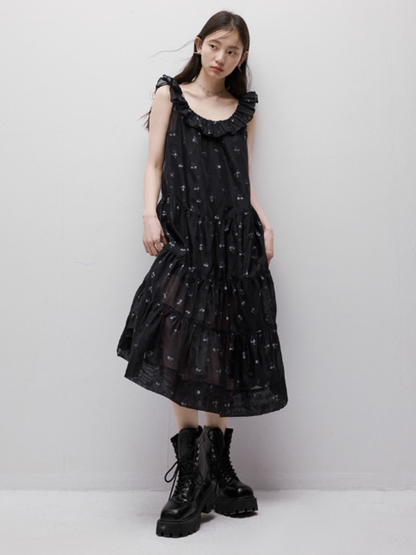 FUSSED Dropping Flora Burnout Floral Babydoll Maxi Dress – Dark Blue Floral FOF-25SS047b