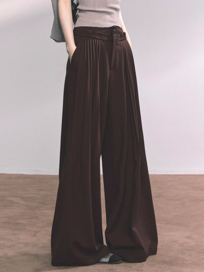"垂感懒懒裤" American Relaxed Wide-Leg Trousers – Gray/ Coffee