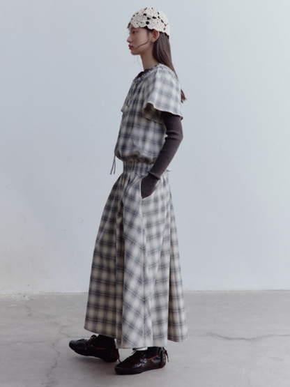 FUSSED Berlin Street Gathered & Panel Dress – Black & White Dupling Check FOF-25SS150