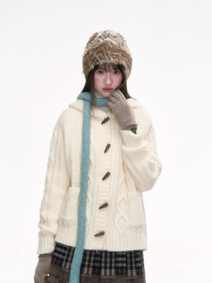 “Caramel Clouds” Hooded Cable Knit Cardigan LL2025280