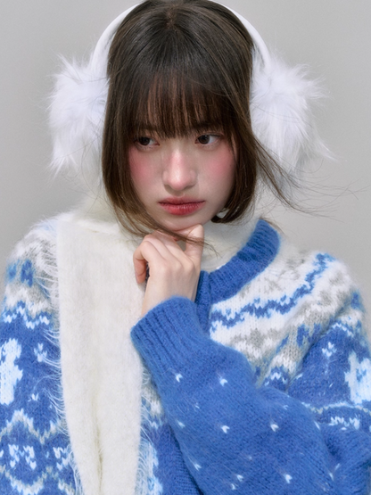 "屿蓝织梦" Royal Blue Fair Isle Knit Sweater