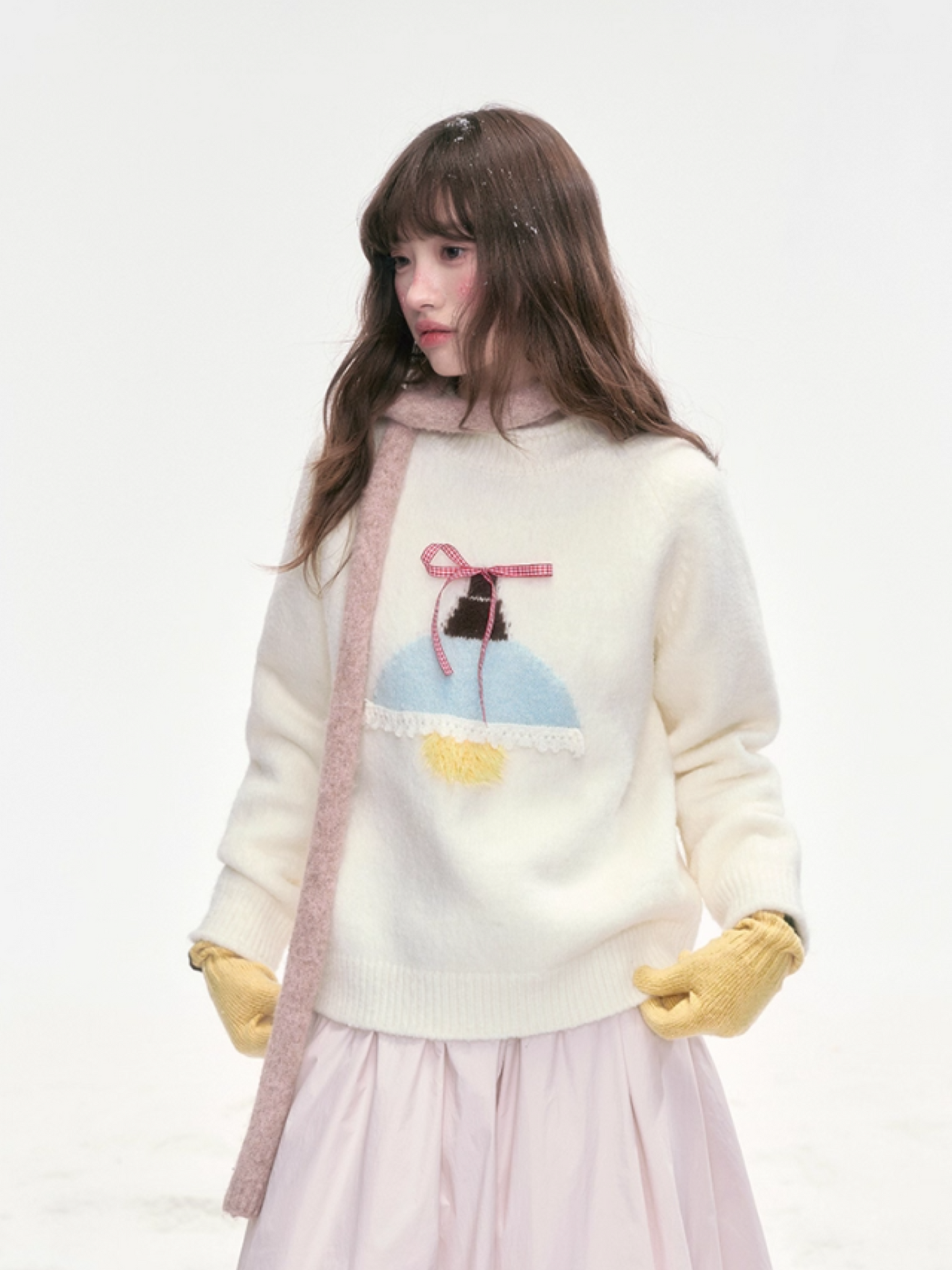 "Iceland Glow" Bow Knit Sweater – Cream White LL2025321