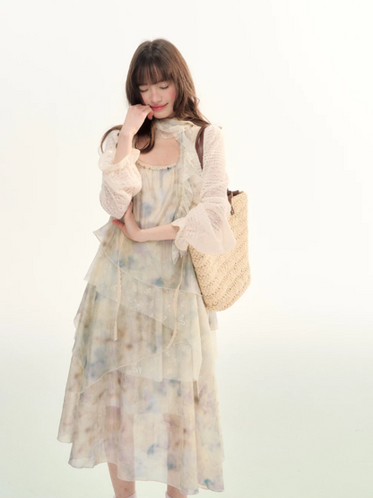 Soft Beige Layered Lace Slip Dress LL2026096