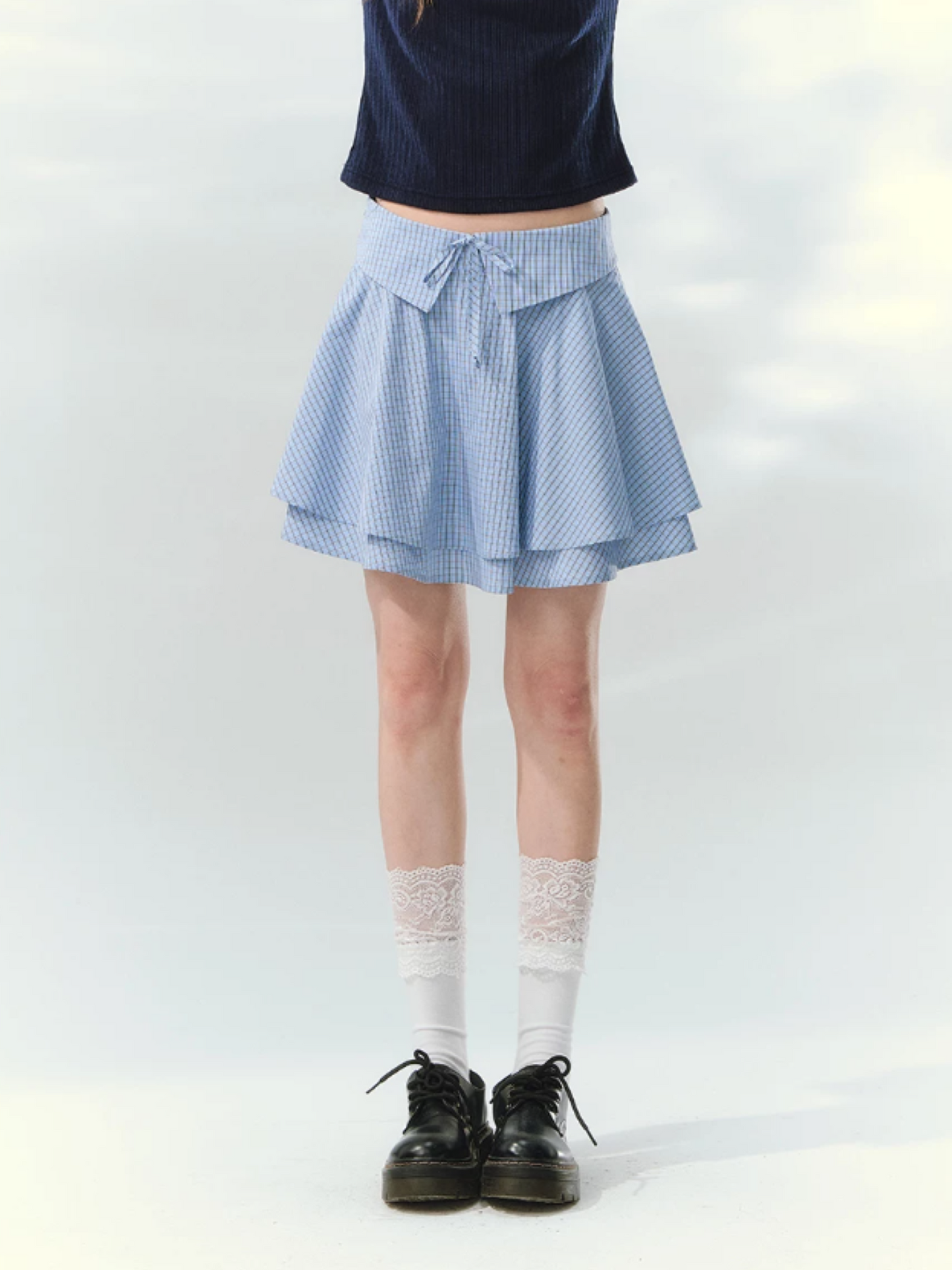 “Milk Candy Academy” Navy Plaid Collar Skirt Set LL2026147