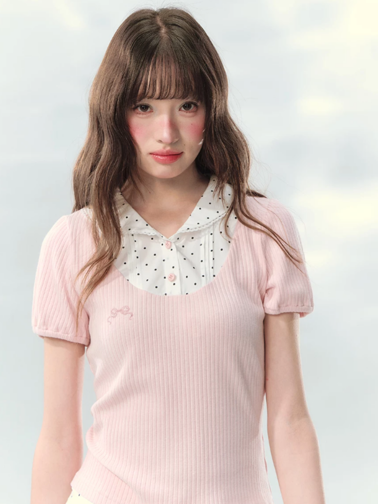 “Milk Candy Academy” Pink Polka Dot Collar Skirt Set LL2026148