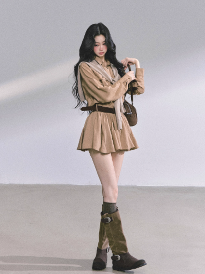 少也眼 Hepburn-Inspired Puff Mini Utility Dress