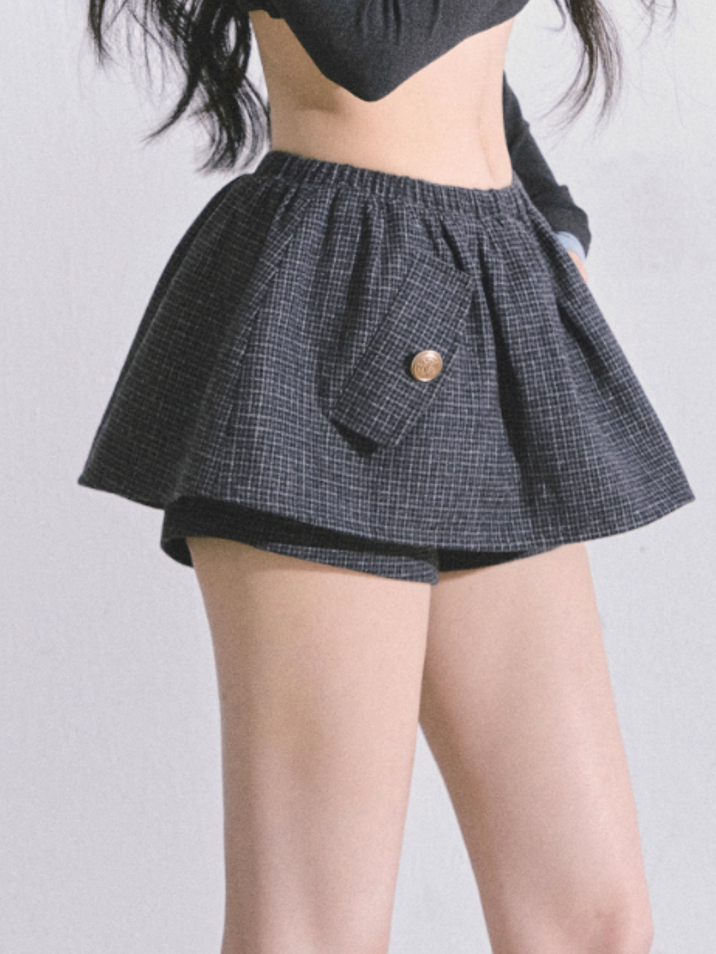 少也眼 French Plaid Woolen High-Waist A-Line Mini Skirt – Gray/ Coffee