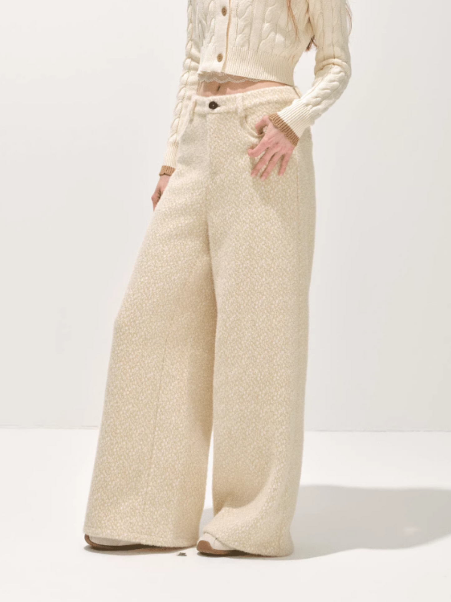 "冬迹序曲" Speckled Two-Tone Textured Winter Trousers (Beige)