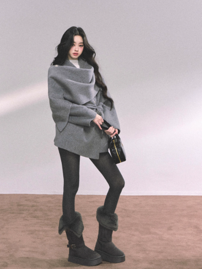 少也眼 “Winter Balcé Whisper” Wool Blend Overcoat - Gray 7886436