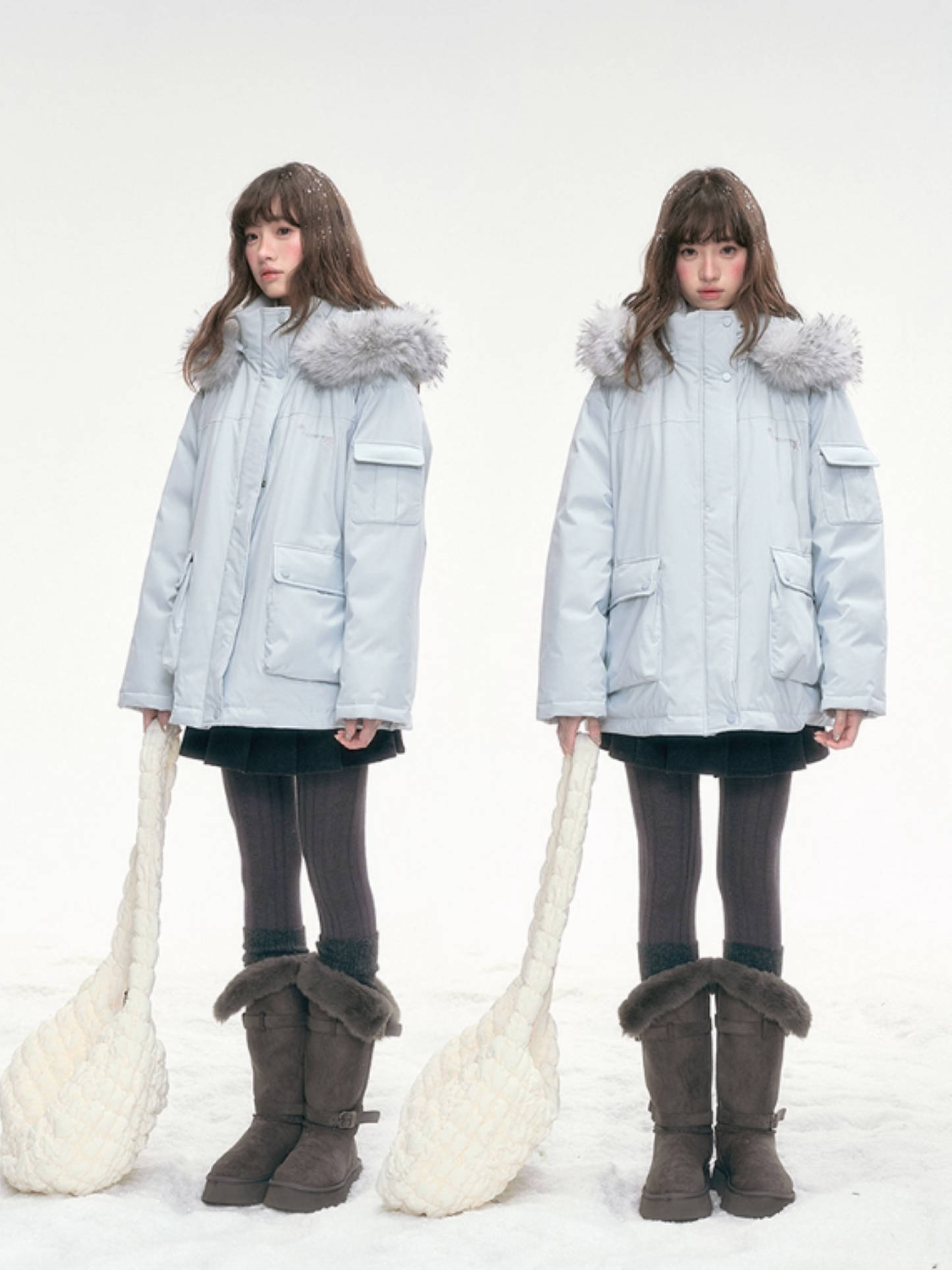 "Winter Serenade" Detachable Fur-Trim Parka – Glacier Blue LL2025315