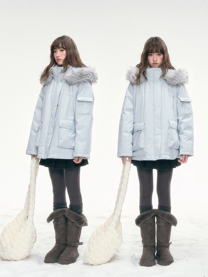 "Winter Serenade" Detachable Fur-Trim Parka – Glacier Blue LL2025315