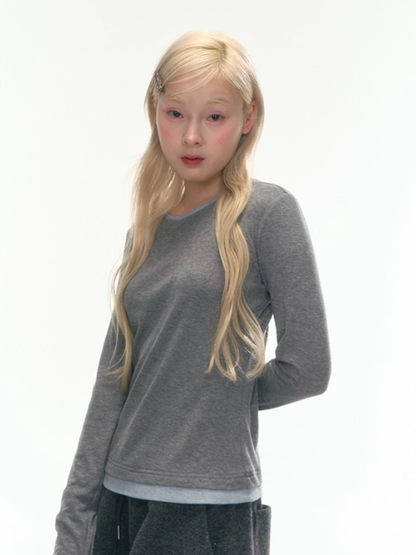 "Cream Cloud" Gray - Blue Colorblock Wool Knit Top LL2025471