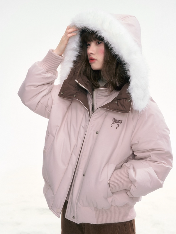 [CAN] Pink - Brown 90% White Duck Down Faux-Layer Jacket