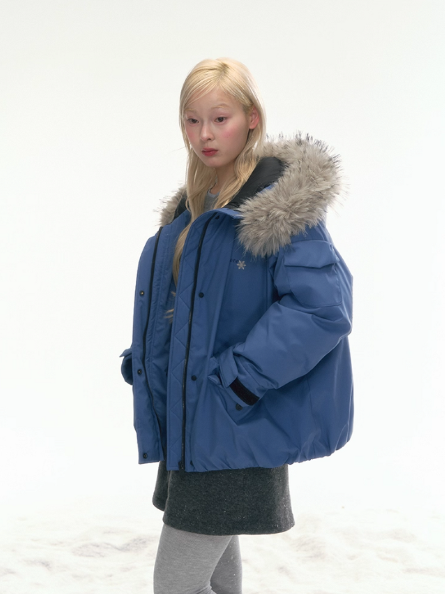 "Cloud Drift Guide" Deep Gray-Blue Puff-Parka Down Coat LL2025441
