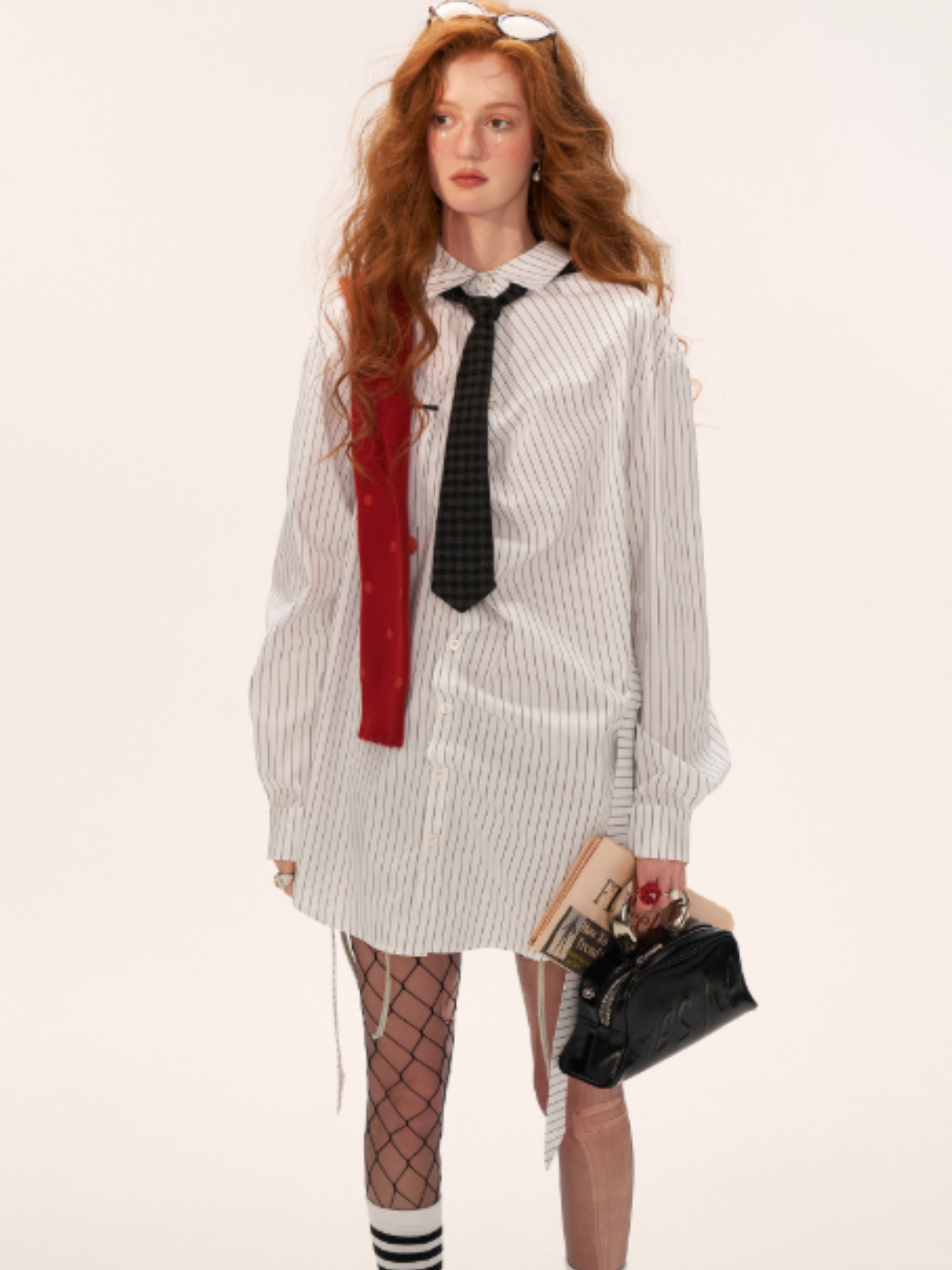 MAMC - Striped Long Sleeve Shirt with Tie (White Stripes)
