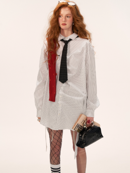 MAMC - Striped Long Sleeve Shirt with Tie (White Stripes)