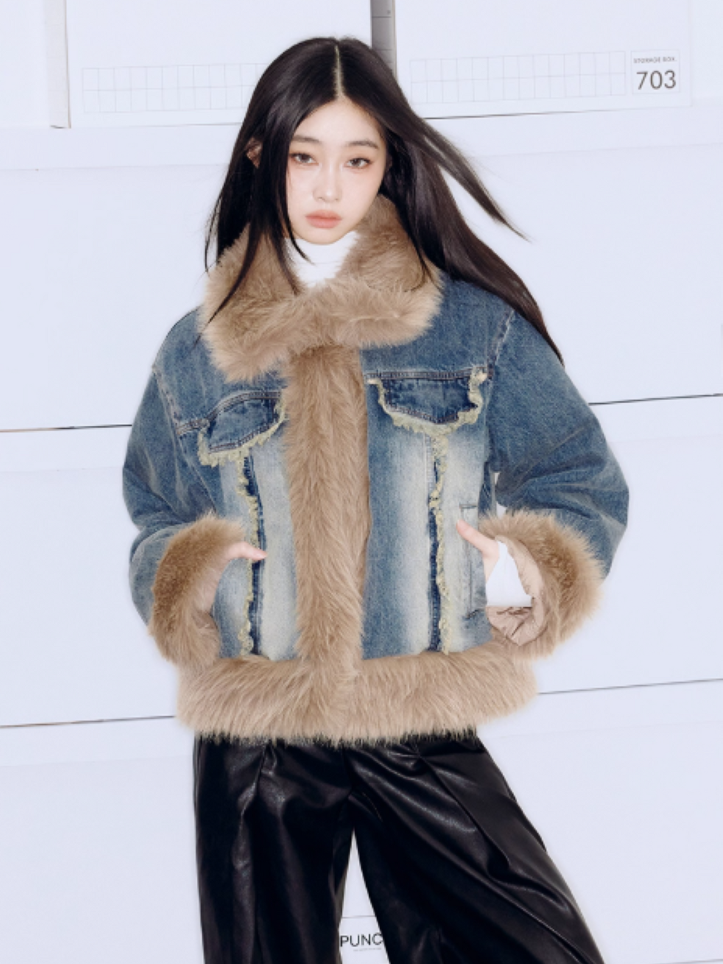 PCH - Gradient Washed Denim Short Jacket with Plush Panels