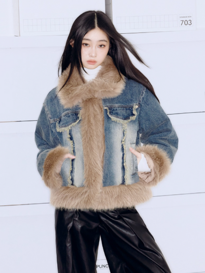 PCH - Gradient Washed Denim Short Jacket with Plush Panels